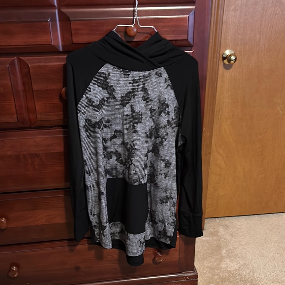 LuLaRoe Graphic Gray and Black Relaxed Hoodie